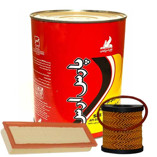 تصویر پک روغن پژو 206 تیپ 2 پارس ارس پریمیوم (SG 20W50) 3.785L + فیلتر روغن و فیلتر هوا