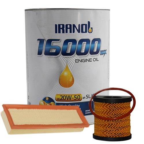 تصویر پک روغن پژو 206 تیپ 2 ایرانول16000 مکس (SL 20W50) 4L فلزی + فیلتر روغن و فیلتر هوا