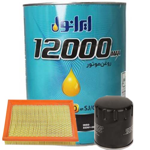 تصویر پک روغن پراید ایرانول 12000 مکس (SJ 20W50 ) 4L + فیلتر روغن و فیلتر هوا