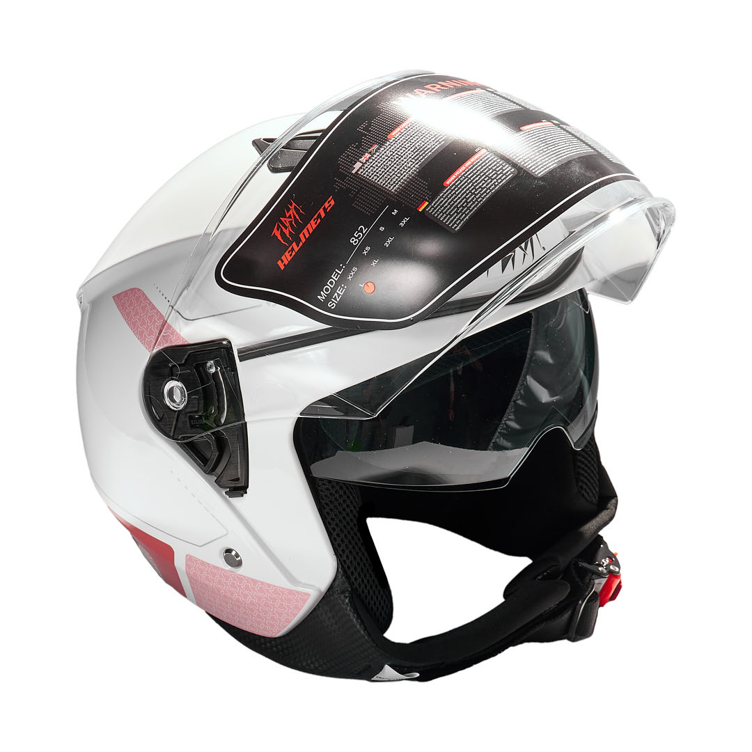 تصویر کلاه کاسکت بدون فک فلش مدل 852 glossy pink-white سایز L