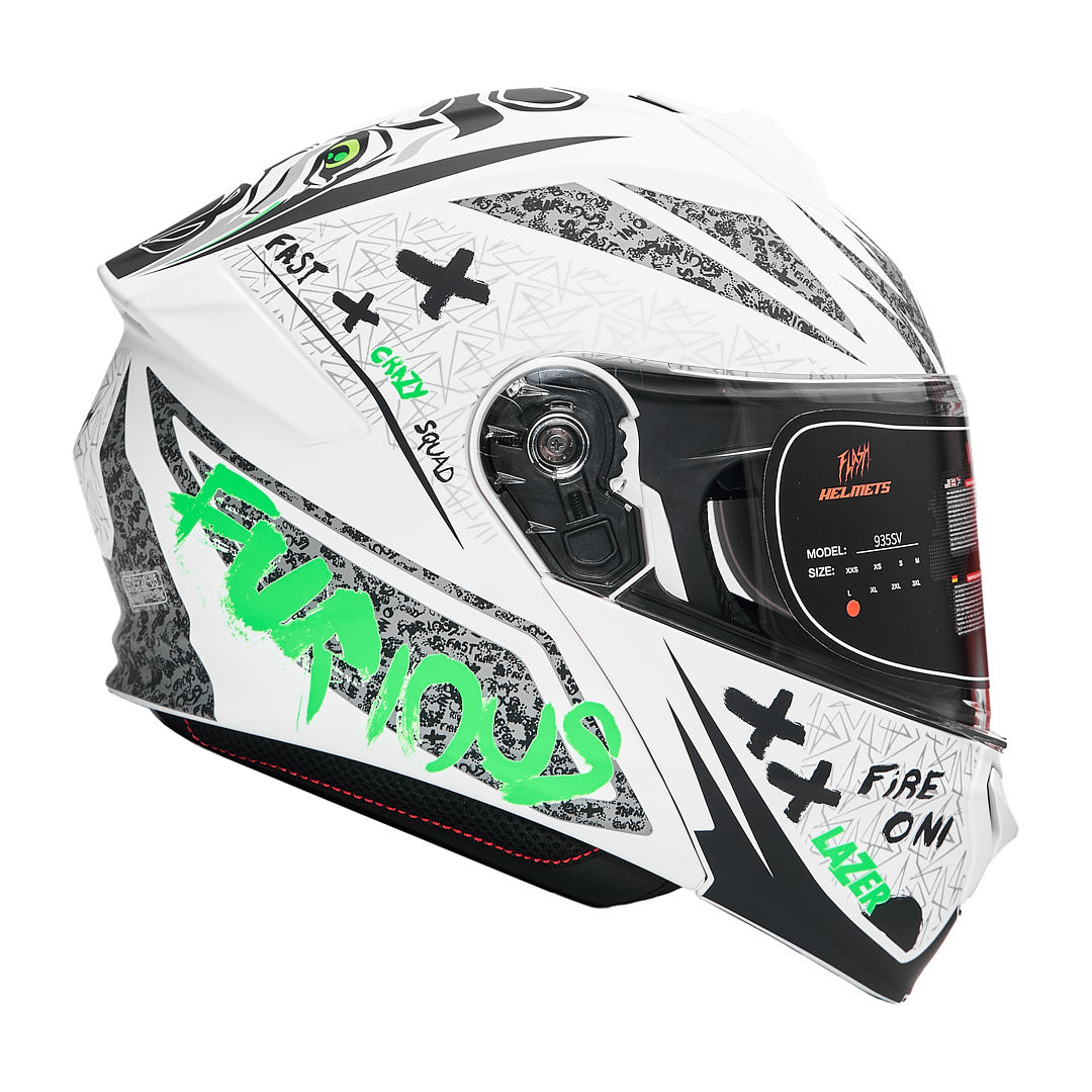 تصویر کلاه کاسکت فک متحرک فلش مدل 935sv neon-yellowgreen-white سایز XL