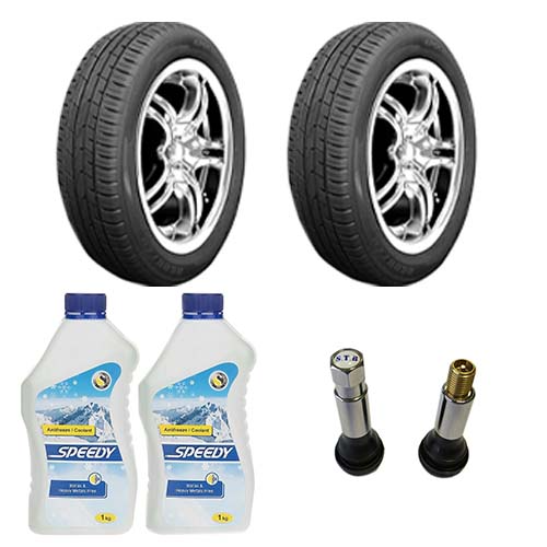 تصویر دو حلقه لاستیک کویر 205/60 R15 + دو عدد ضد یخ اسپیدی + والف