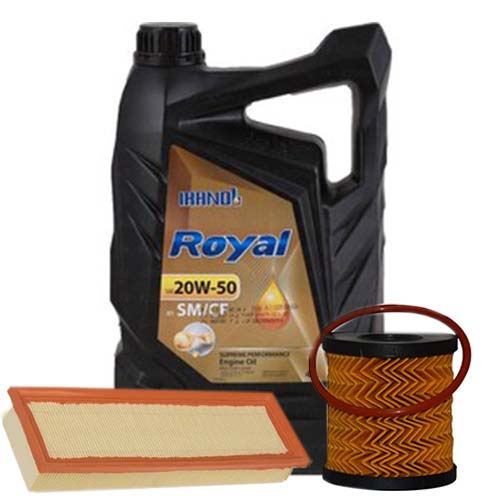 تصویر پک روغن پژو 206 تیپ 2 ایرانول رویال (SM 20W50) 4L + فیلتر روغن و فیلتر هوا