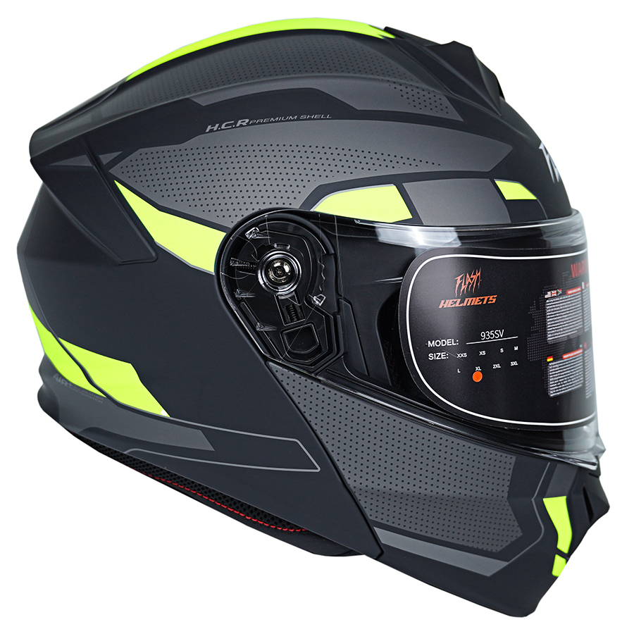 تصویر کلاه کاسکت فک متحرک فلش مدل 935SV black-neon yellow سایز L