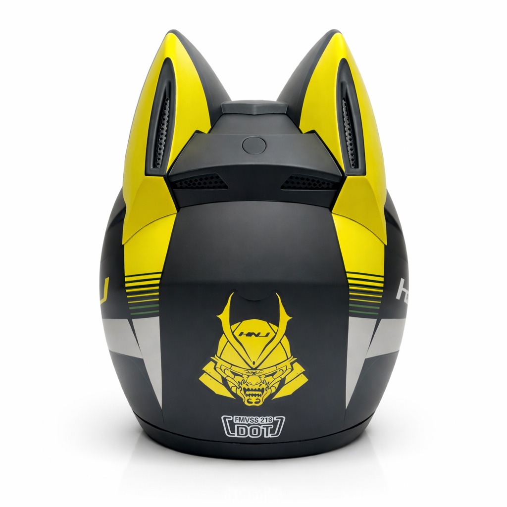تصویر کلاه کاسکت خرگوشی اچ ان جی مدل HNJ 902 Matt Black-Yellow سایز S