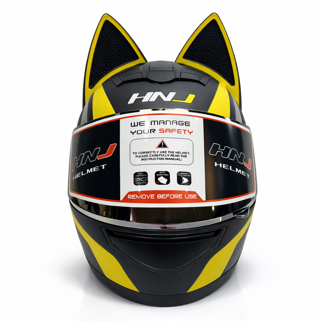 تصویر کلاه کاسکت خرگوشی اچ ان جی مدل HNJ 902 Matt Black-Yellow سایز S