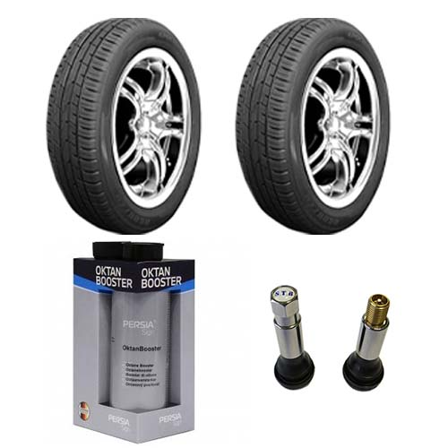 تصویر دو حلقه لاستیک کویر 175/70 R13 + اکتان پرشیا ساین + والف