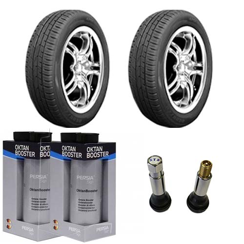 تصویر دو حلقه لاستیک کویر 205/60 R15 + دو عدد اکتان پرشیا ساین + والف