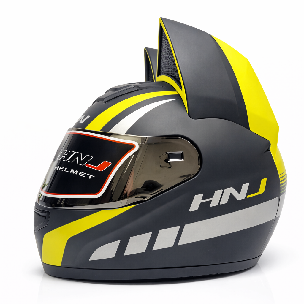 تصویر کلاه کاسکت خرگوشی اچ ان جی مدل HNJ 902 Matt Black-Yellow سایز M