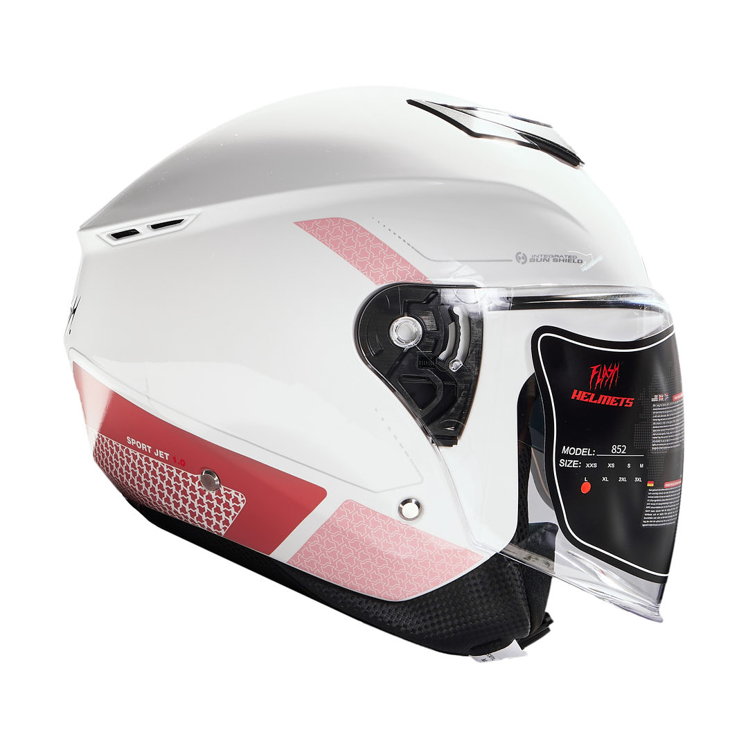 تصویر کلاه کاسکت بدون فک فلش مدل 852 glossy pink-white سایز XL