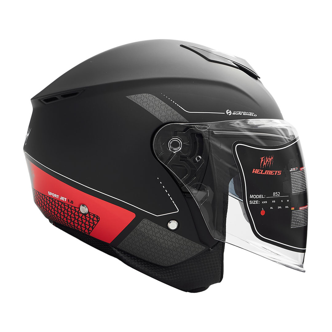 تصویر کلاه کاسکت بدون فک فلش مدل 852 matt red-black سایز L
