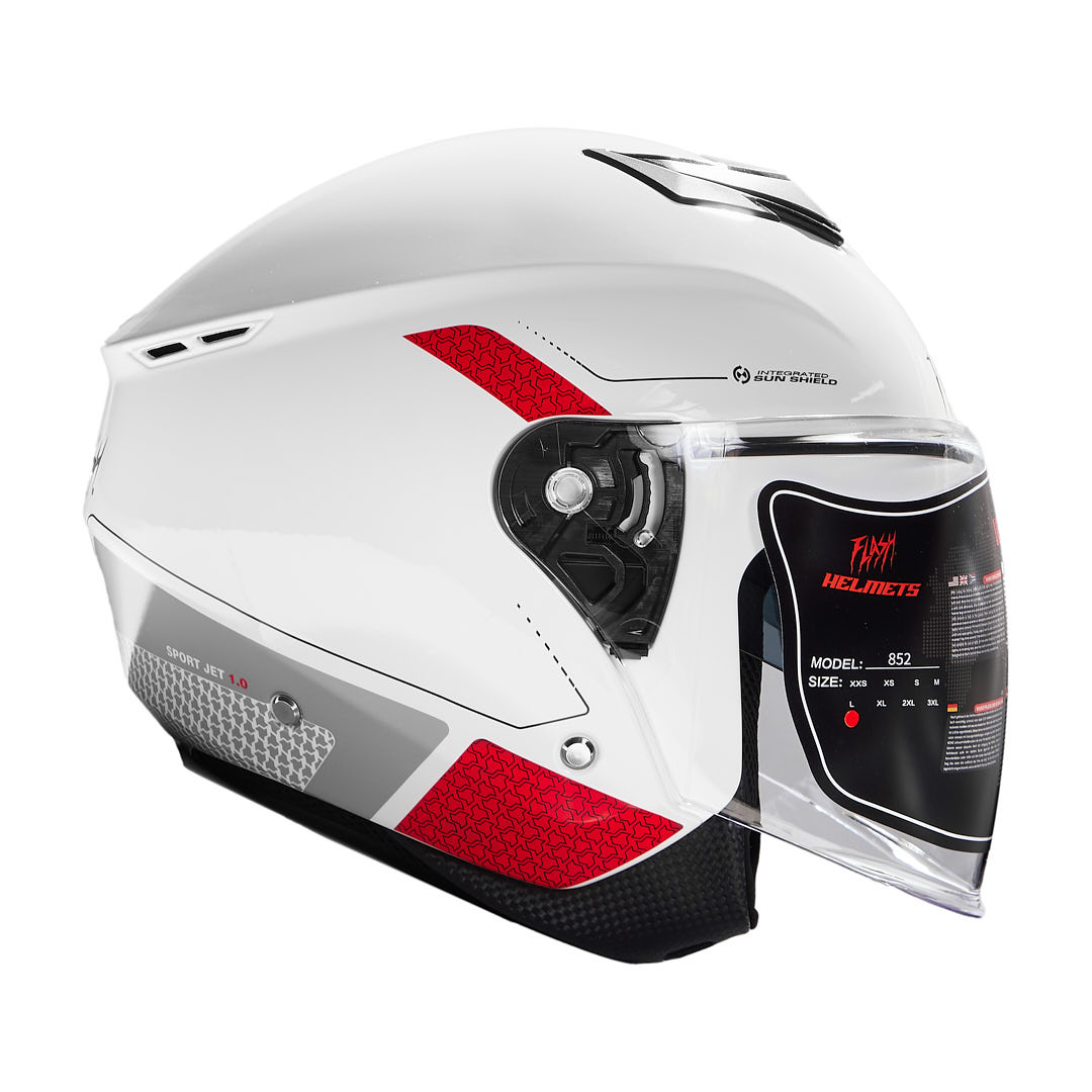 تصویر کلاه کاسکت بدون فک فلش مدل 852 glossy red-white سایز XL