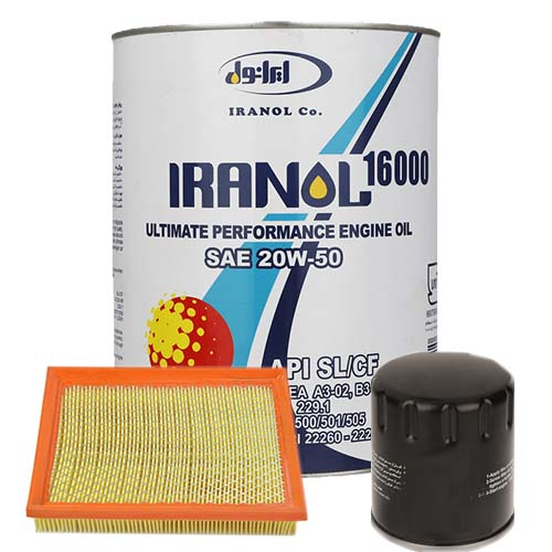 تصویر پک روغن پراید ایرانول 16000 (SL 20W50) 4L + فیلتر روغن و فیلتر هوا