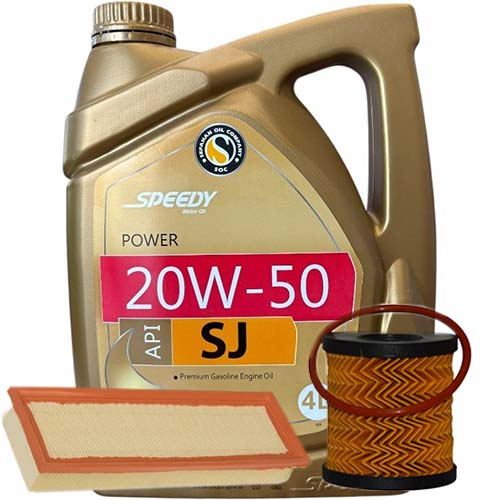 تصویر پک روغن پژو 206 تیپ 2 پاور اسپیدی (SJ 20W50) 4L + فیلتر روغن و فیلتر هوا