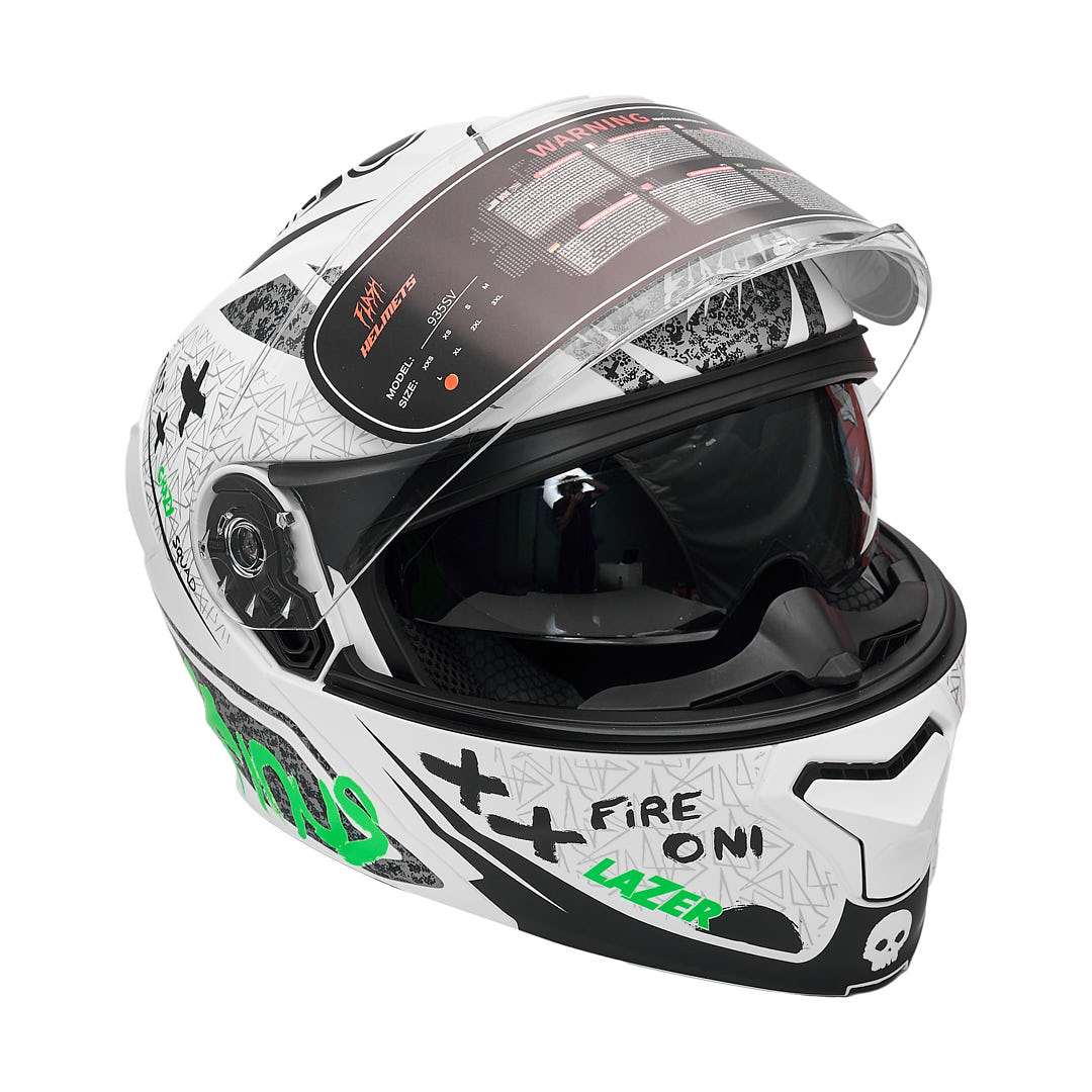 تصویر کلاه کاسکت فک متحرک فلش مدل 935sv neon-yellowgreen-white سایز L